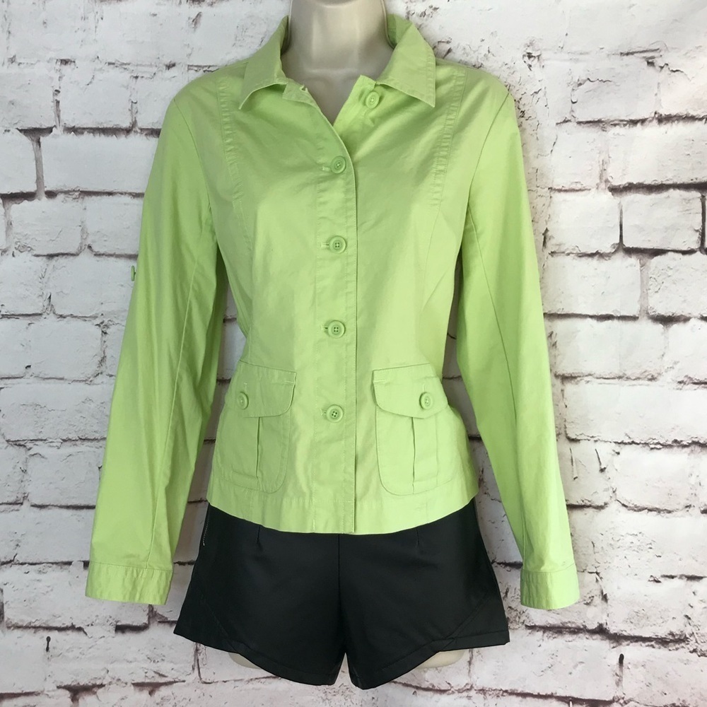 TALBOTS Petite Size 4P Lime Green lightweight Safari cotton blazer jacket